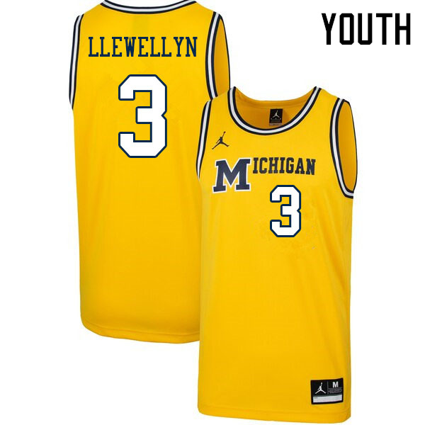 Youth #3 Jaelin Llewellyn Michigan Wolverines College Basketball Jerseys Sale-Throwback